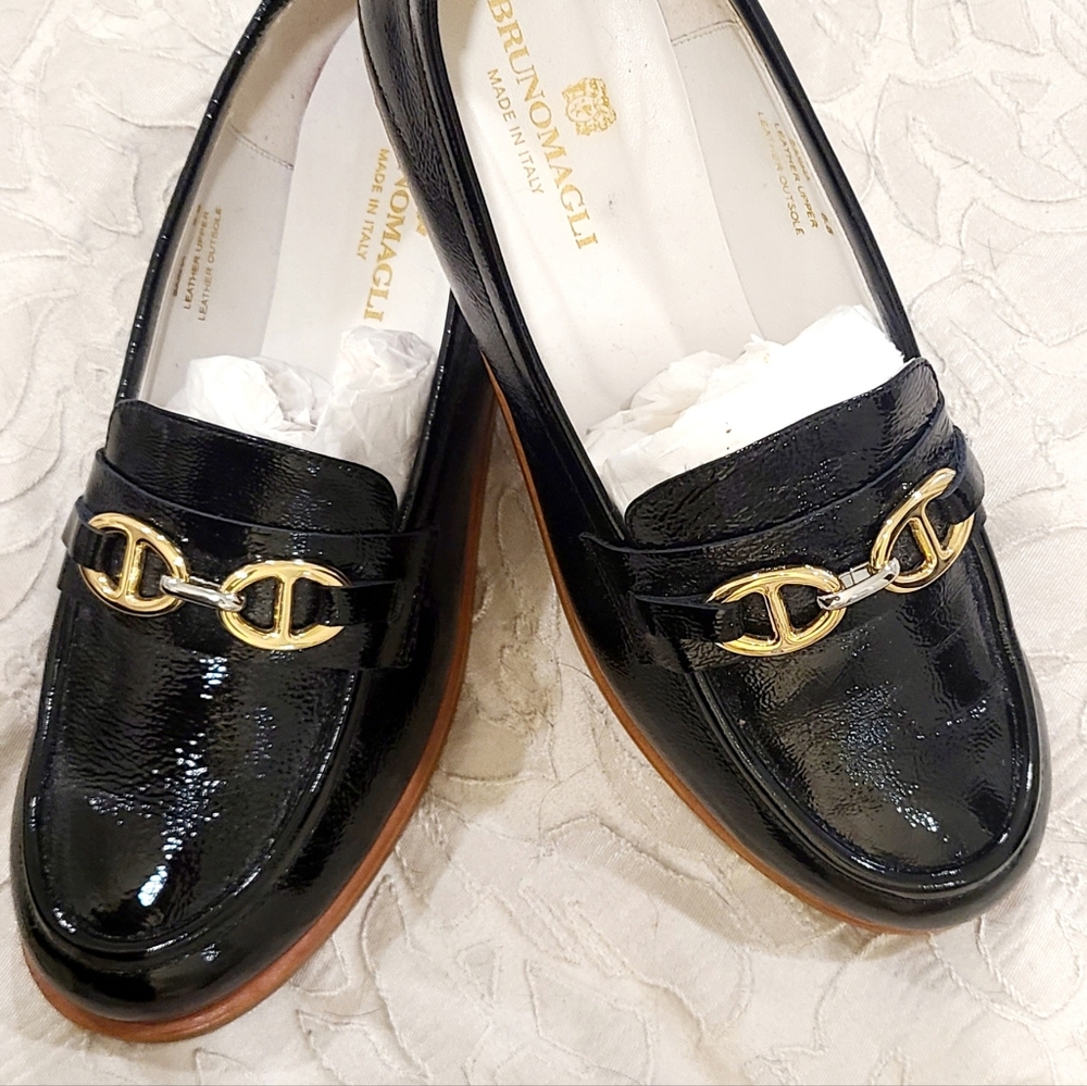 Bruno Magli Worn Once Sasha $349 Black Patent Horsebit Loafers 8.5